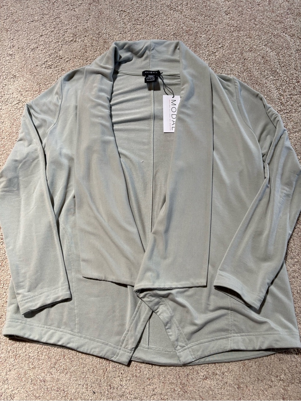 Max & Mia ModalSage Green Draped Open Lightweight Cardigan